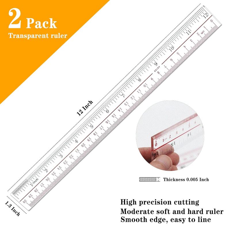 Photo 1 of   Clear Plastic 12 inch Ruler, Set Pack of 2
