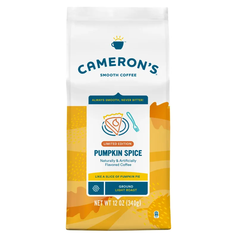 Photo 1 of Cameron's Coffee Holiday Pumpkin Spice Light Roasted Ground Coffee Bag  exp date 07/2024