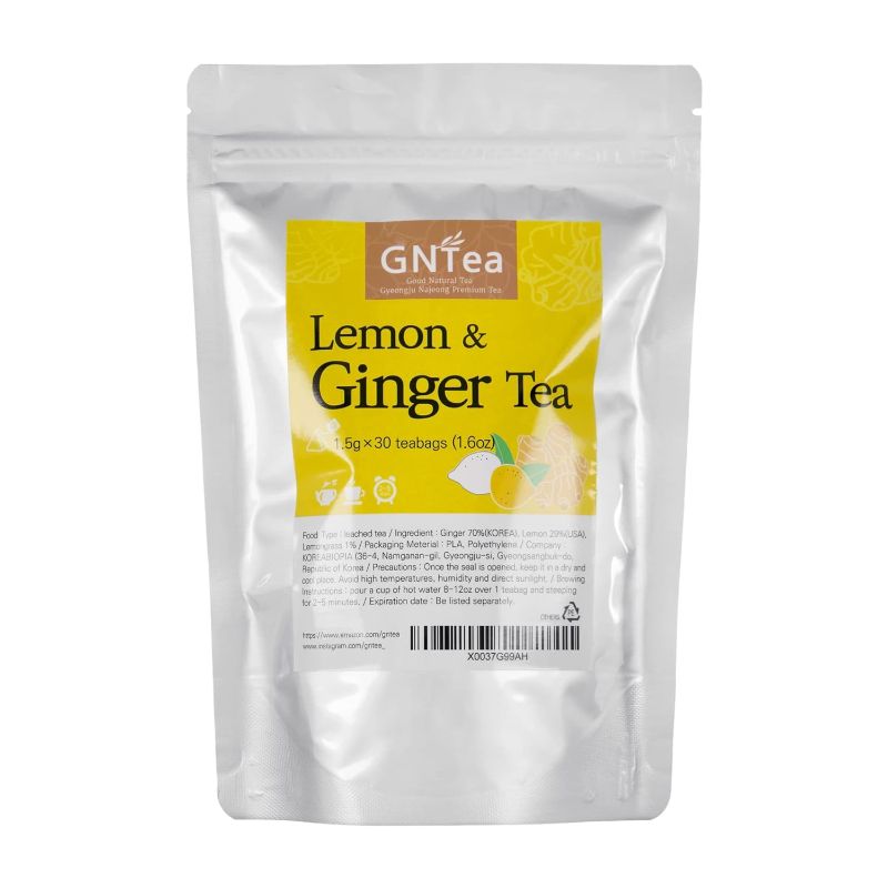 Photo 1 of  exp date 05/2024 [GNTea] Vegan Lemon Ginger tea 30 teabags (pack of 1) 1.6oz, Triangle teabag (PLA), Handmade Roasting Leached tea
