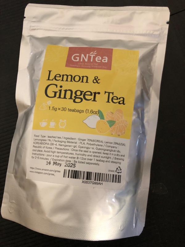 Photo 2 of  exp date 05/2024 [GNTea] Vegan Lemon Ginger tea 30 teabags (pack of 1) 1.6oz, Triangle teabag (PLA), Handmade Roasting Leached tea
