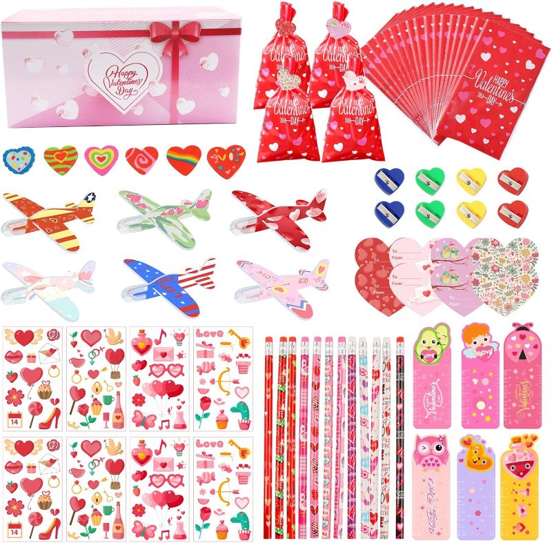 Photo 1 of 192pcs Valentine’s Day Gift for Kids Classroom, Valentines Pencils Goodie Bag Stuffers for Kids Classroom Prizes Valentine Erasers Exchange Gifts Stationery Supplies for Valentine Kids Party
