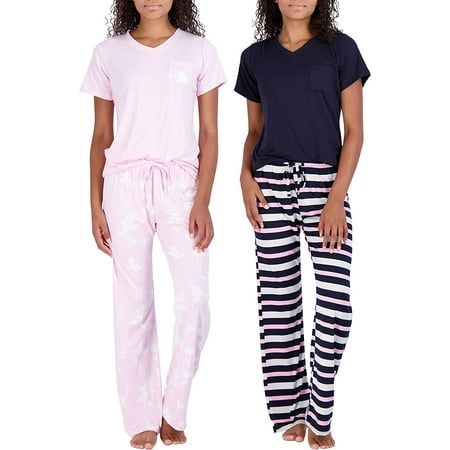 Photo 1 of 1x--- Real Essentials 2 Pack: Women’s Pajama Set Super-Soft Short & Long Sleeve Top with Pants