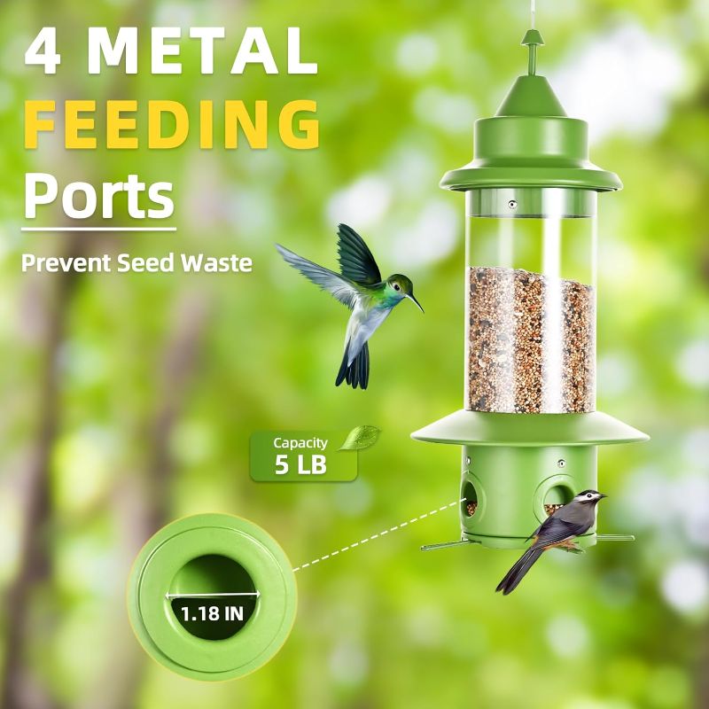 Photo 1 of  Squirrel-Proof Bird Feeder,4 Feeding Ports and Sprung Metal Perches,5 Pound Seed Capacity Bird Feeders for Outdoors Hanging
