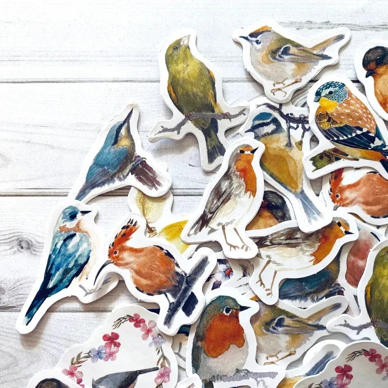 Photo 1 of Bird Stickers - Set of 45 - Nature Stickers, Junk Journal Paper Ephemera, Planner Supplies, Craft Supplies, Nature Ephemera, Cute Bird Lot