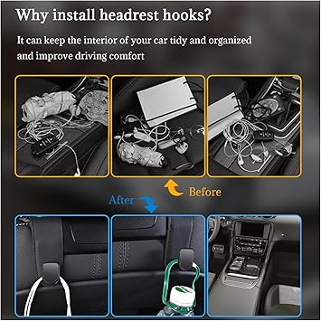 Photo 1 of 8 PCS Car Seat Headrest Hooks, Microfiber Leather Back Seat Hanging Storage Organizer, Automotive Purse Bags Hanger, Universal Vehicle Interior Accessories for Men and Women (Black)