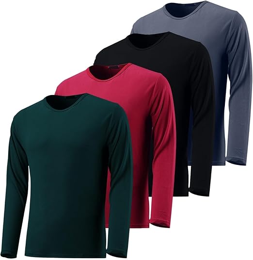 Photo 1 of 4 Packs: Men's Quick Drying Long Sleeve Sports Performance T-Shirt, Sports Running Gym Exercise Long Sleeve T-Shirt top  small 