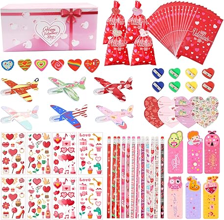 Photo 1 of 192pcs Valentine’s Day Gift for Kids Classroom, Valentines Pencils Goodie Bag Stuffers for Kids Classroom Prizes Valentine Erasers Exchange Gifts Stationery Supplies for Valentine Kids Party