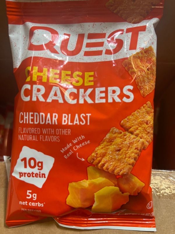 Photo 3 of BB 10-24-2024  Quest Nutrition Cheese Crackers, Cheddar Blast, 10g Protein, 5g Net Carbs, 1g Sugar, Made with Real Cheese, 