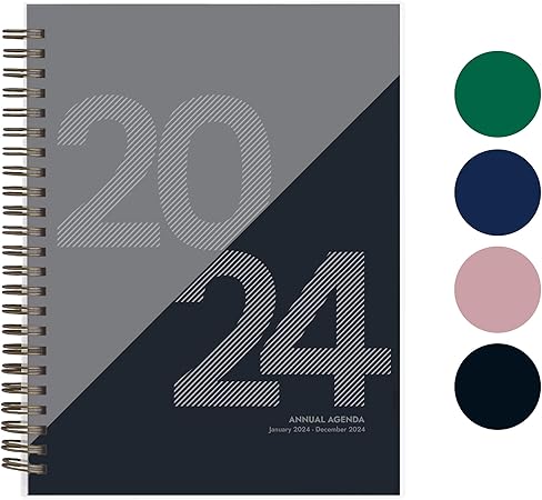 Photo 1 of 2  PCS Rileys 2024 Planner - Day Planner 2024 Daily Weekly & Monthly, Flexible Cover, Notes Pages, Twin-Wire Spiral Binding, Agenda Planner, Geographic (8 x 6 inches, Black)