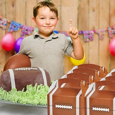 Photo 1 of ArtCreativity Football Treat Boxes for Candy, Cookies and Sports Themed Party Favors- Pack of 24  Cookie Boxes, Cute Team Favor Cardboard Boxes with Handles for Birthday Party Favors, Holiday Goodies