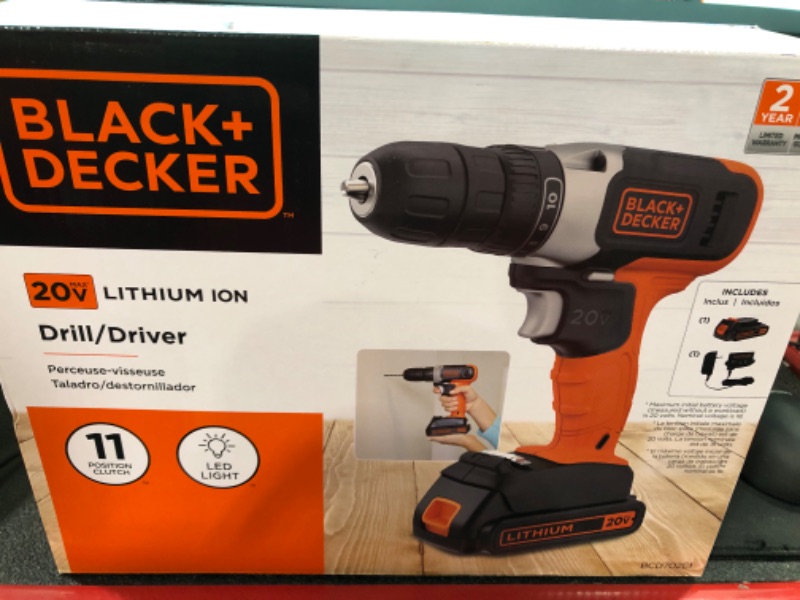 Photo 2 of Black & Decker BCD702C1AEV 20V Max Brushed Lithium-Ion Cordless Drill Driver Kit (1.5 Ah)