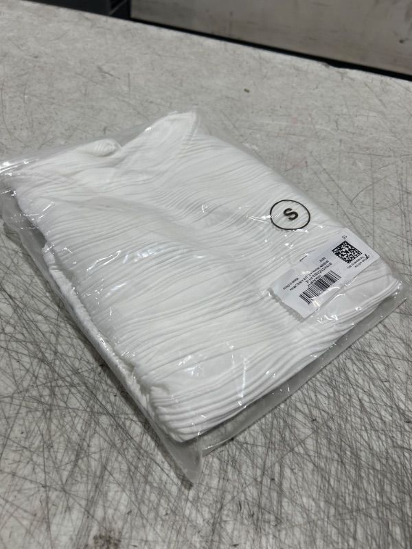 Photo 1 of SHEWIN Womens Tops Casual Crewneck Ruffle Short Sleeve T Shirts Slim Fit Dressy Blouses Small B White