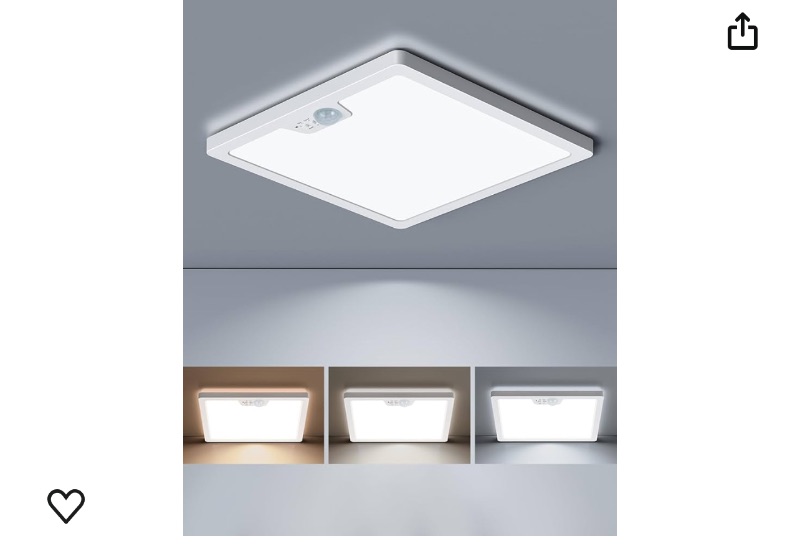 Photo 1 of 12in Motion Sensor Ceiling Light Wired, 3000K 4000K 5000K Selectable, 24W Flush Mount Light Fixture with 3 Timer, Square Motion Ceiling Light for Closet Porch Stairs Hallway, White