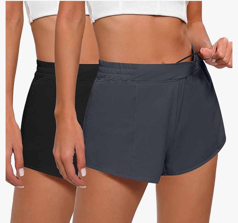 Photo 1 of 2 Pcs Women's Running Shorts, High Waisted Athletic Shorts with Zip Pocket 2 in 1 Quick Dry Workout Gym Short Pants