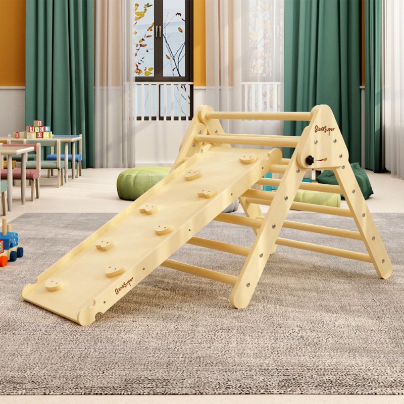 Photo 1 of Banasuper Foldable Pikler Triangle Climber with Ramp 2-in-1 Wooden Climbing Triangle Set with Ladder & Slide Montessori Climbing Toys for Toddler Kids Indoor Playground Play Gym
