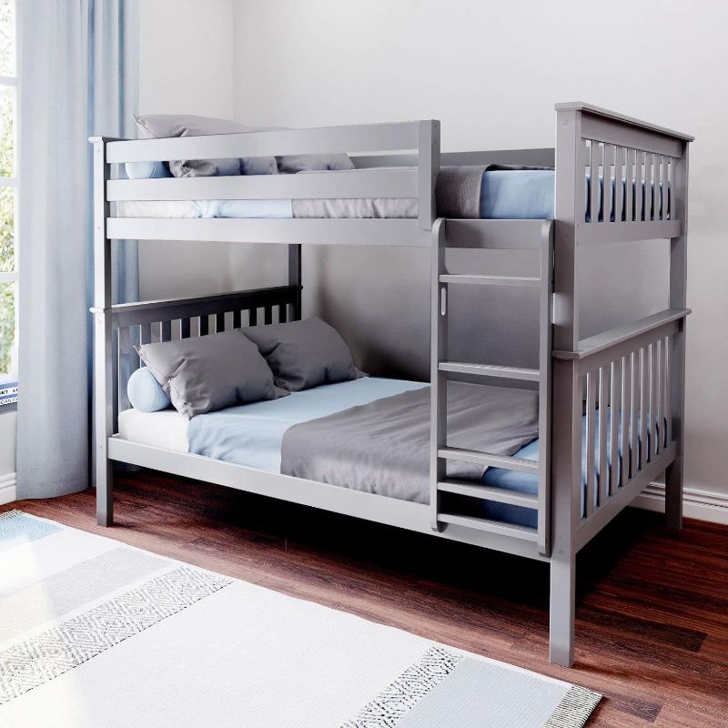 Photo 1 of [BOX 1 OF 2] Max & Lily Full Over Full Bunk Bed with Ladder, Solid Wood Platform Bed Frame for Kids, 14" Safety Guardrails, Easy Assembly, No Box Spring Needed, Grey
