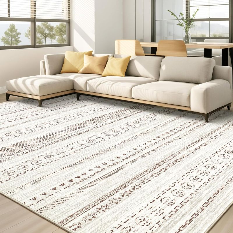 Photo 1 of Area Rug Living Room Rugs - 9x12 Washable Boho Farmhouse Bohemian Neutral Large Rug Moroccan Geometric Soft No Slip Indoor Thin Floor Carpet for Bedroom Under Dining Table Home Office - Brown
