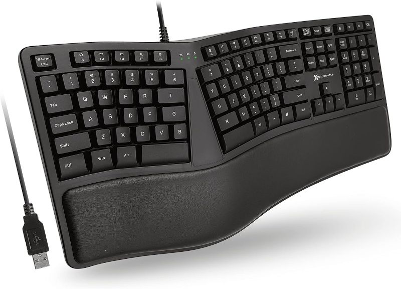 Photo 1 of X9 Wired Ergonomic Keyboard with Cushioned Wrist Rest - Type Naturally and Comfortably Longer - USB Wired Keyboard for Laptop with 110 Keys & 5ft Cable - Split Keyboard for PC, Computer Ergo Keyboard
