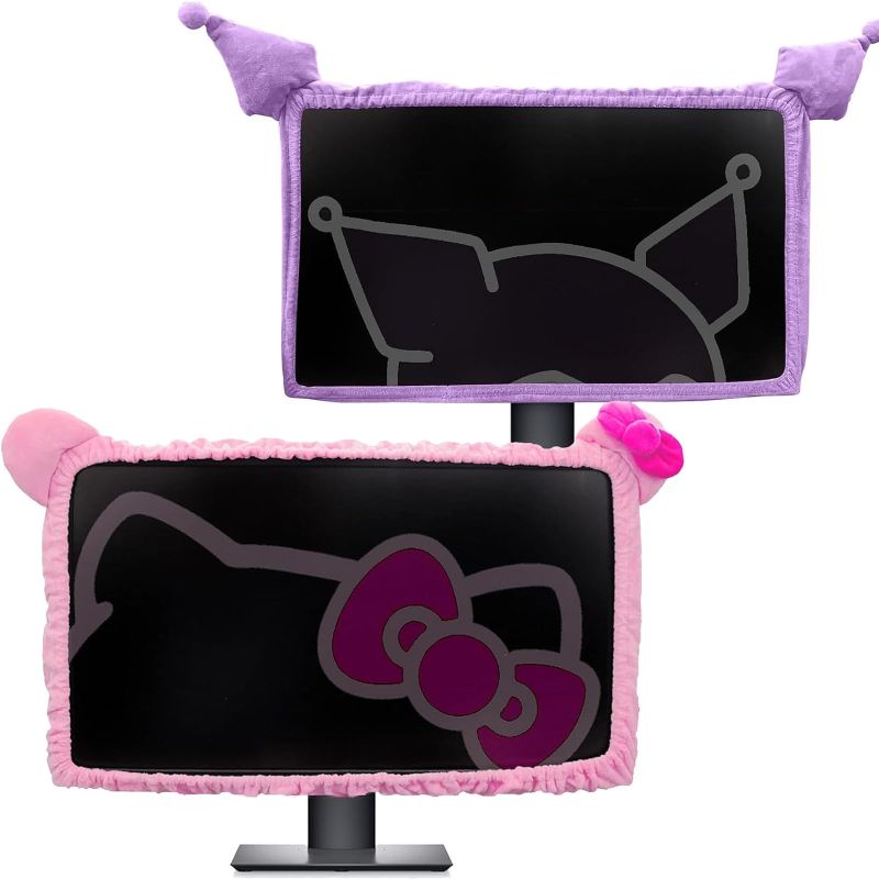 Photo 1 of 23'' - 34'' Computer Monitor Protective Cover with Cat Ear Design, Cute Monitor Dust Cover with Furry Design, Elastic Dustproof, Suitable for PC, Tablet, TV
