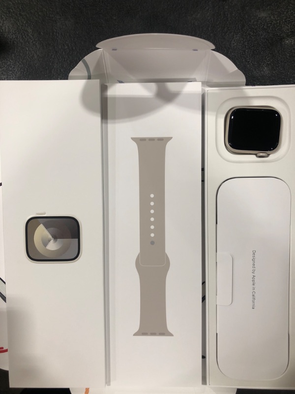 Photo 1 of Apple Watch Series 9 [GPS 41mm] Smartwatch with Starlight Aluminum Case with Starlight Sport Band M/L. Fitness Tracker, ECG Apps, Always-On Retina Display, Water Resistant Starlight Aluminum Case with Starlight Sport Band 41mm Case M/L - fits 150–200mm wr