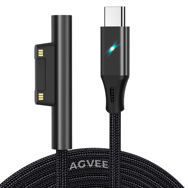 Photo 1 of AGVEE 10ft USB-C to Surface Connect Charging Cable Cord with LED Indicator for Microsoft Surface Pro 7/6/5/4/3, GO 3/2/1 Surface Laptop 4/3/2/1, Black
