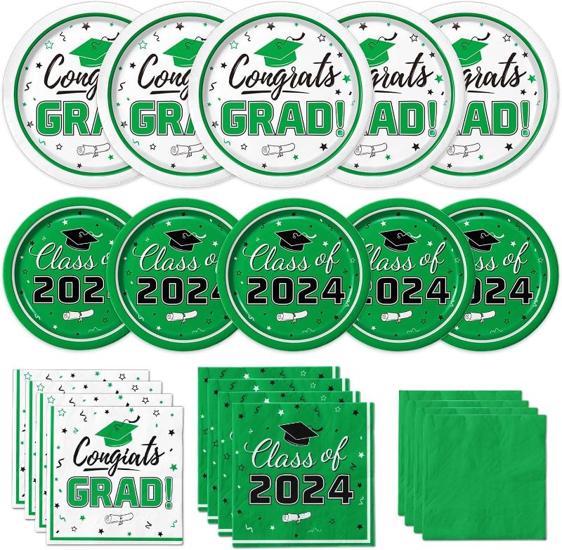 Photo 1 of 
Graduation Party Supplies Kit Serves 50 - Graduation Party Green Class of 2024 Tableware Disposable Dinner Plates Dessert Plates and Napkins for Congrats..