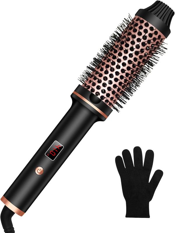 Photo 1 of 1.5 in Thermal Brush, 10 Temps LCD Display Up to 410°F Curling Brush Curling Iron Heated Curling Brush, Double PTC Ceramic Tourmaline Ionic Volumizing Brush, 110-240V Travel Curling Iron Curling Comb
