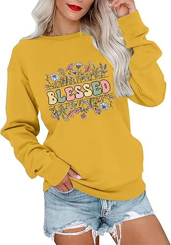 Photo 1 of [Size 2XL] KNEYATTA Blessed Sweatshirt for Women Faith Christian Sweatshirt Floral Print Pullover Casual Blouse