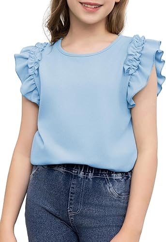 Photo 1 of [Size 8-9] blibean Tween Girls 2024 Elegant Ruffle Short Sleeve Shirt 