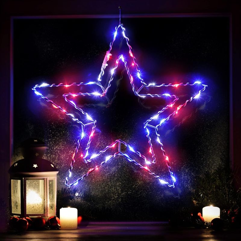 Photo 1 of 
Hiboom 4th of July Decorations, Red White and Blue Patriotic Star Window Lights, 12 Inch 50 LED Independence Day Window Decorations Fourth of July Memorial...