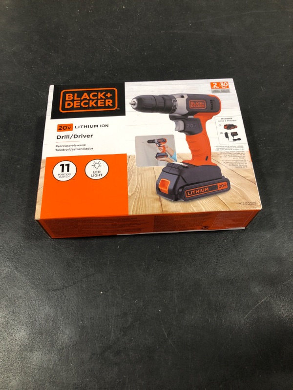 Photo 2 of Black & Decker BCD702C1AEV 20V Max Brushed Lithium-Ion Cordless Drill Driver Kit (1.5 Ah)