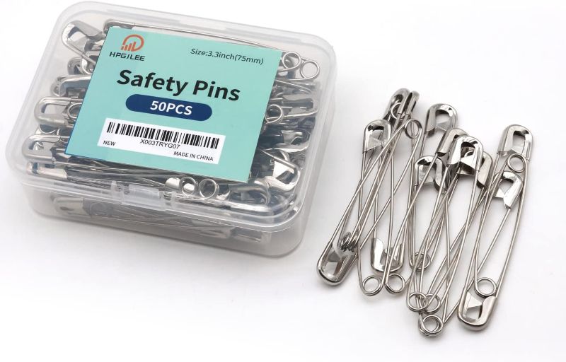 Photo 1 of 3.3 Inch Safety Pins Assorted, Bulk Large Safety Pins for Clothes(3.3 inch 50PCS)
