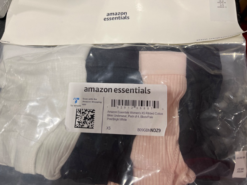 Photo 1 of Amazon Essentials Women's Ribbed Bikini Underwear, Pack of 4 X Small Black/Pale Pink/Bright White