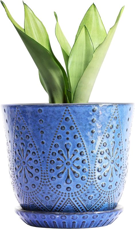 Photo 1 of 10 Inch Plant Pot, Ceramic Planter with Drainage Holes and Saucers for Plants Indoor and Outdoor Flower Pot
