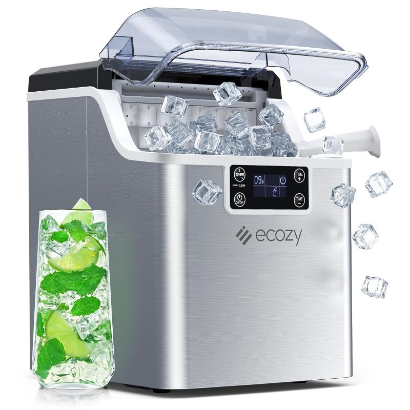 Photo 1 of  ecozy Portable Ice Makers for Countertop, 44lbs Per Day, 24 Cubes Ready in 13 Mins, 2 Ways to Add Water, Self-Cleaning Ice Maker with Ice Bags/Scoop/Basket for Home Office Bar Party, Silver 