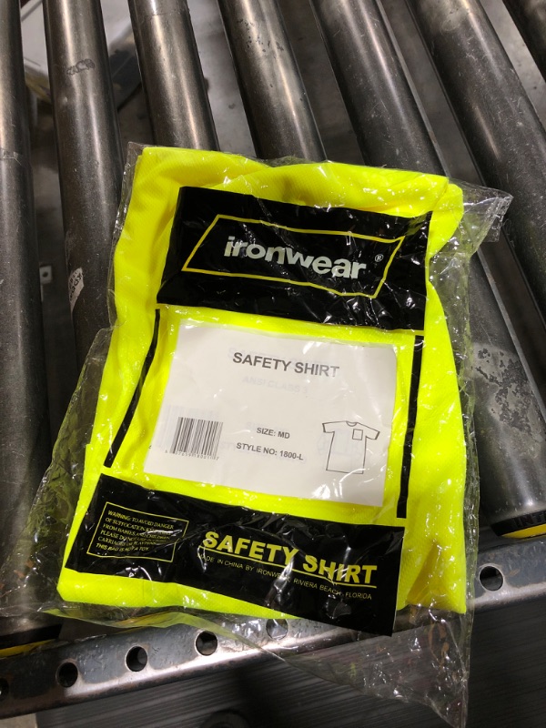 Photo 2 of  Ironwear 1800-L-2-MD Polyester Crew Neck SAFETY Shirt with Pocket, Lime, Medium 