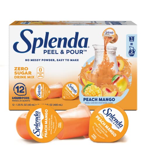 Photo 1 of  Splenda Peel and Pour Zero Calorie Drink Mix, Peach Mango, Naturally Flavored Sugar Free Concentrate, 12 Multi Serve Liquid Pitcher Pods, BEST BY 21 SEPT 2024