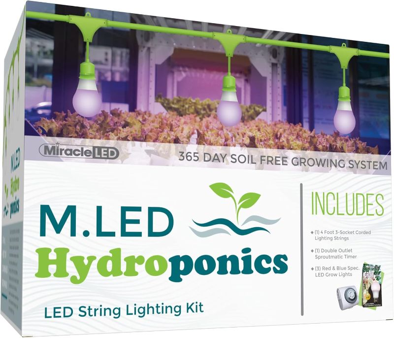 Photo 1 of  Miracle LED Hydroponics LED Indoor Grow Light Kit - Includes 3 Absolute Daylight Red & Blue Spectrum 100W Replacement Grow Light Bulbs & 1 3-Socket Corded Fixture with SproutMatic Timer 