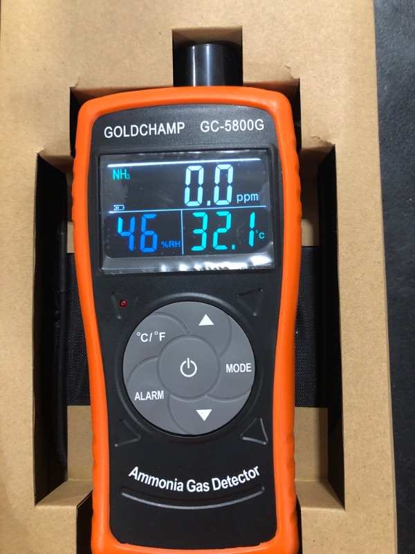 Photo 2 of Ammonia Gas Detector, GC-5800G NH3 Gas Monitor Sensor with Range 0-100ppm & 0.1ppm Resolution, Temperature(?/?), Humidity, LCD Display, Double Alarm, Tripod Hole for Farm, Poultry, Pig & Livestock