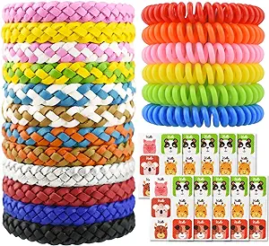 Photo 1 of 78 Pcs Set 12 Pack Leather Braid Natural Mosquito Repellent Bracelets + 6 Pack Waterproof Bug Insect Wristbands with 60 Mosquito Patches Stickers for Kids Adult Outdoor Camping Fishing Traveling 