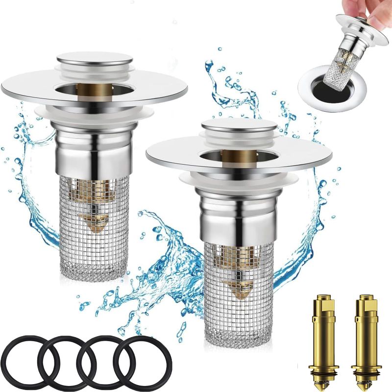 Photo 1 of 2 Pcs Stainless Steel Basin Drain Filter,Basin Drain Filter,Stainless Steel Drain Filter,Bathroom Sink Drain Hair Catcher Pop Up Drain Stopper,Pop Up Sink Drain Filter(for 1.3-1.5in)