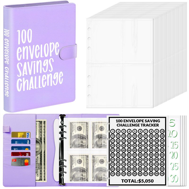 Photo 1 of 100 Envelopes Money Saving Challenge, Money Saving Challenge Book, Savings Challenges Binder - Easy and Fun Way to Save $5,050, Budget Binder with Cash Envelopes for Budgeting