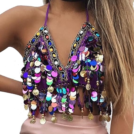 Photo 1 of Belly Dance Crop Top Sequin Halter Top S/M