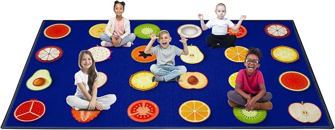 Photo 1 of ABCarpet Classroom Carpet Fruit Classroom Rug with 24Seats Blue Area Rug for Classroom Sensory Rugs for School Learning and Reading Teacher Rugs for Classroom Elementary-7'5"x13'(Sg24S-4023) 