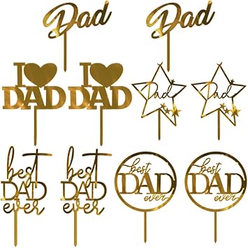 Photo 1 of 10pcs Father's Day Cake Topper,Gold Glitter Father's Day Party Decorating Supplies, Double-Sided Glitter Blue Black Father's Day Decoration Supplies
