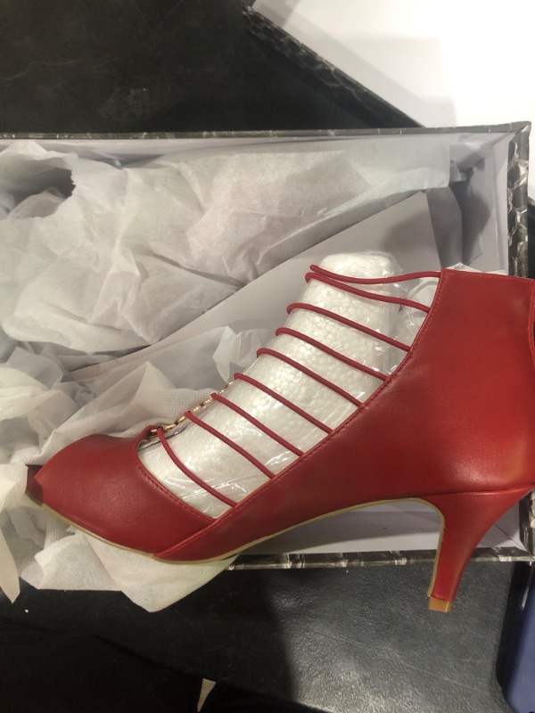 Photo 1 of ANN CREEK Gladiator Heels for Women Mid Heel Elastic Strappy Sandals Peep Toe Heeled Sandals for Casual Party 9.5 Red