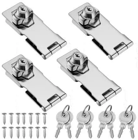 Photo 1 of  Keyed Hasp Locks, 4 Pack, 4 inch Door Locks with 24 Mounting Screws and 8 Keys, Durable Zinc Alloy Material, Strong and Corrosion Resistant, Easy Installation 