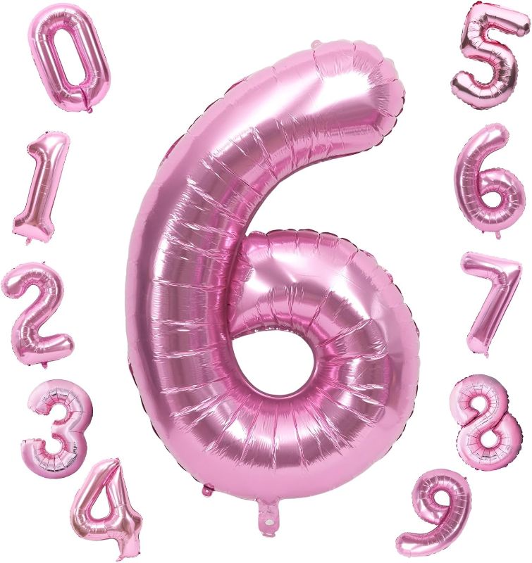 Photo 1 of 2 PACK - RUBFAC 40 Inch Big Pink Number 6 Balloon, Hot Pink 6 Balloon, 6th Birthday Party Decorations for Girl, 0-9 Huge Digit Foil Mylar Balloons for Girl Birthday Party Anniversary Supplies Decorations
