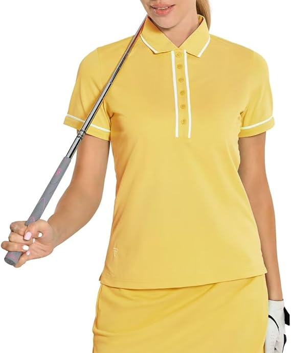 Photo 1 of  MAELREG Womens Golf Polo Shirt Short Sleeve 6-Button Pique Casual Quick Dry Moisture Wicking Tennis Collared Polo Shirts Size L