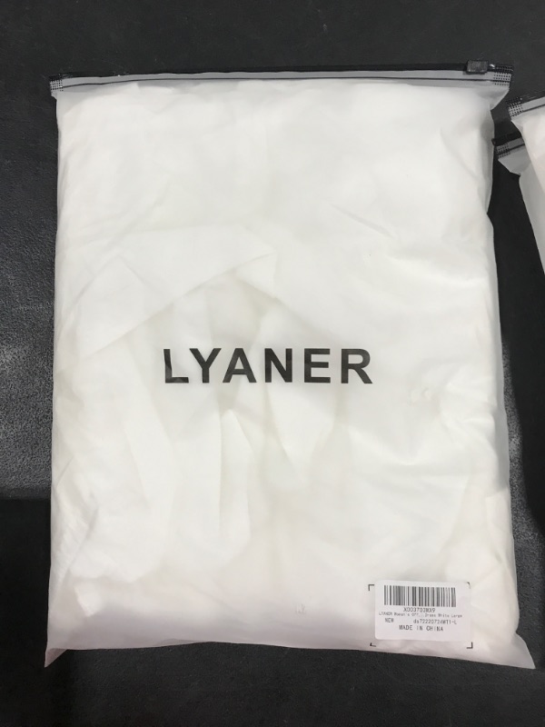 Photo 1 of [Size S] LYANER Women's Off Shoulder Wrap Ruffle Puff Short Sleeve Ruched Tie Back Dress Small White